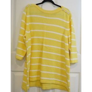CJ Banks Yellow and White Striped Sweater with Shoulder Buttons